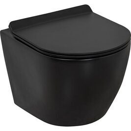 Combi-Pack Arax Wand-Tiefspül WC Spülrandlos mit Silent Flush 370x370x485mm +WC-Sitz schwarz matt