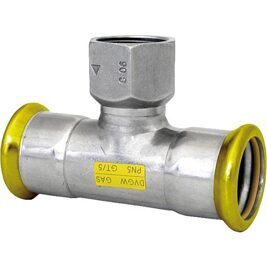 Edelstahl-Pressfitting Gas T-Stück mit I.G. Abgang, DN88,9x2"xDN88,9, M-Kontur