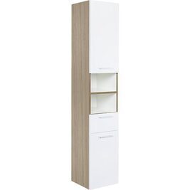 Hochschrank ESTRA 2 Türen 1 Auszug Lärche u. weiß Hgl. Anschlag links 350x1850x370 mm