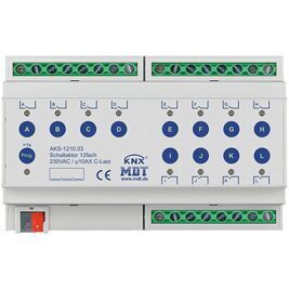 Reiheneinbaugerät Schaltaktor 12-fach, 8TE, REG, 10 A, 230 V AC, C-Last, Standard, 140 µF