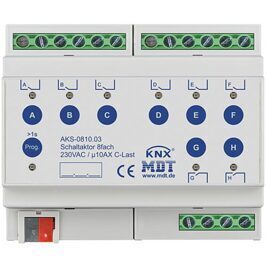 Reiheneinbaugerät Schaltaktor 8-fach, 6TE, REG, 10 A, 230 V AC, C-Last, Standard, 140 µF