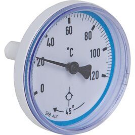 Rücklaufthermometer blau für Kugelhähne Easyflow mit Symbol Schwerkraftbremse