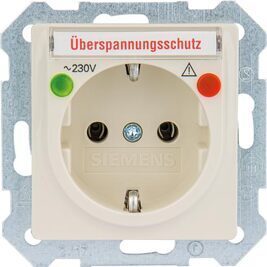 Schuko-Steckdose, Überspannungs- schutz, Funktionsanzeigen und Beschriftungsfeld, elektroweiß, 1 St.