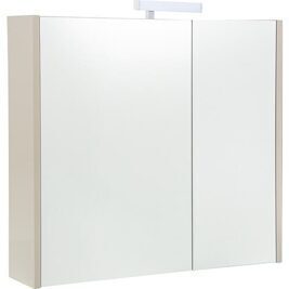 Spiegelschrank Akira mit LED-Beleuchtung, 2 Türen, Taupe Hochglanz, 800x700x155mm