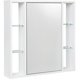 Spiegelschrank Lucky m. offenen Seitenteile und 1 Türe, mit E-Box, weiss Esche, 740x750x160mm