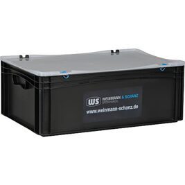 Transportbox WS schwarz 600 x 400 x 237mm mit Klarsichtdeckel