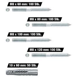 Vorteilspaket Stockschrauben M8 x 60-120 mm, 400 Stück + Gratis Fischer Universaldübel UX, 50 Stück